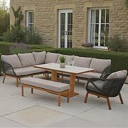 Helsinki L-Shape Sofa, Rectangle Table, Bench &amp; Chair - Fern Green