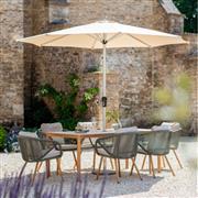 Helsinki Rectangle Dining Table, 6 Chairs, Parasol &amp; Base - Fern Green